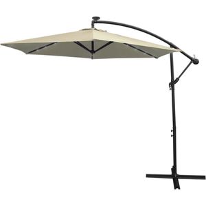 Zweefparasol met LED verlichting 300 cm Crème - Kantelbaar 360 º UV-bescherming -Inclusief Waterdichte Beschermhoes - 24 LED lampjes- Hangparasol Parasol Tuin