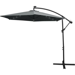 Zweefparasol met LED verlichting 300 cm Grijs - Kantelbaar 360 º UV-bescherming -Inclusief Waterdichte Beschermhoes - 24 LED lampjes- Hangparasol Parasol Tuin