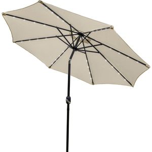 Parasol met LED verlichting 2.7 m - Kantelbaar Knikbaar - 32 Lampjes Solar Zonne-energie - Inclusief Regenhoes UV-bescherming - Crème