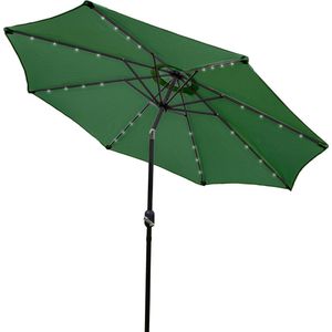 Parasol met LED verlichting 2.7 m - Kantelbaar Knikbaar - 32 Lampjes Solar Zonne-energie - Inclusief Regenhoes UV-bescherming - Groen