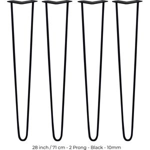 4 x 71cm Hairpin retro pootjes tafelpoten pinpoten - 2 Ledig - 10mm - Zwart - max belasting: 100 kg