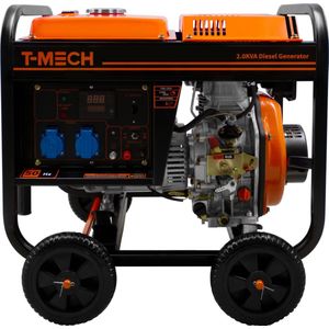 T-Mech Draagbare Diesel Stroomgenerator Noodstroom 2kVA 6pk -Open Frame - Heavy Duty - 12.5 liter tankinhoud