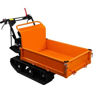 T-Mech Mini Dumper Rupsaangedreven Transporteur 196cc - Transportwagen - 300kg Laadvermogen - Opvouwbare Zijpanelen en Gasveer Kiepsysteem - All-Terrain Rupsbanden - 2 GRATIS Oprijplanken