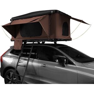 Daktent voor Auto | Bruin | Kampeertent Groot Harde Schaal Box Gasondersteund Pop-up voor 2-3 Personen, hardshell-daktent met telescopische ladder, Waterdicht, Inc. 5,5 cm Dik, Matras Bootzakken