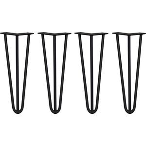 4 x 35.5cm Hairpin retro pootjes tafelpoten pinpoten - 3 Ledig - 12mm - Zwart
