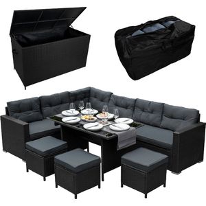 Jardi Rattan Hoekbank Dining Set & Tuinopbergbox - Stijlvol, Comfortabel, en Functioneel - Zwart