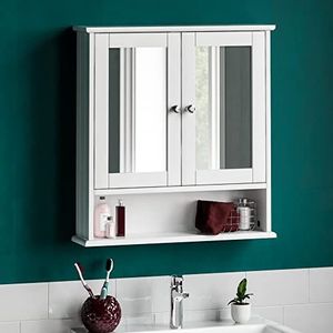 Bath Vida Badkamerkast met dubbele deur van hout, wit, wandkast met spiegel