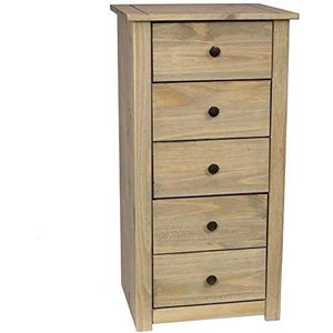 Vida Designs Panama Smalle commode met 5 laden, massief grenenhout, natuurlijk gewaxt