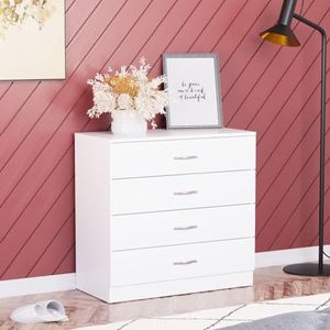 Vida Designs Riano Commode met 4 laden, handgrepen en geleiders van metaal, ladehouder tegen doorhangen voor slaapkamer, kinderkamer, wit