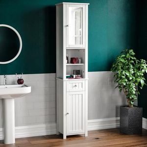 Bath Vida Priano Tall Mirrored Badkamer Kast Opbergkast Vloer Staande Tallboy Unit, Wit