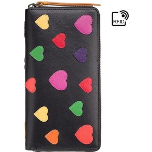 Visconti Leren Portemonnee - Dames Ritsportemonnee - Echt Leer - RFID - Love Collectie - Zwart Multi (LV 5)