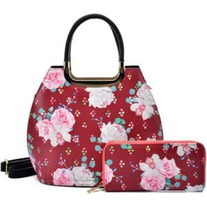 Handtas met gratis portemonnee - Vintage Stijl - Bloemen print Vintage Roses rood - (bxhxd) ca. 25cm x 24cm x 14cm