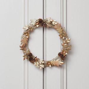 Lights4fun Gouden krans deurkrans 33 cm herfstdecoratie kerstdecoratie moderne adventskrans