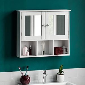 Home Discount Milano Spiegelkast met dubbele deur, voor badkamer, planken voor wandmontage, wit