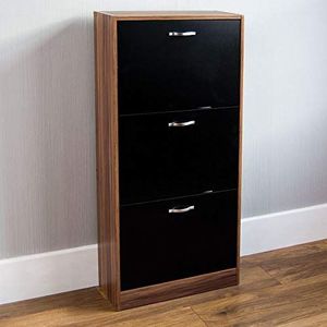 Home Discount 3 laden schoenenkast opbergkast organizer pull down houten meubels hout walnoot zwart