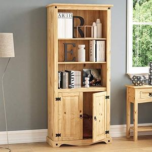 Vida Designs Corona boekenkast, 2 deuren, massief grenenhout, gewaxt
