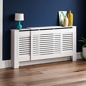 Home Discount radiatorafdekking ""Milton"", verstelbaar, moderne lattenbodem latten, wit, geverfde MDF-plaat