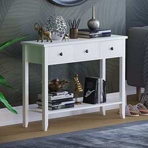 Vida Designs Windsor Console Tafel Met Onderplank, Woonkamer, Hall Way Meubels (3 laden, Wit)