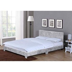 Vida Designs Victoria bed, bedframe, gestoffeerd hoofdeinde, slaapkamermeubilair (tweepersoons (4 voet), zilver fluweel