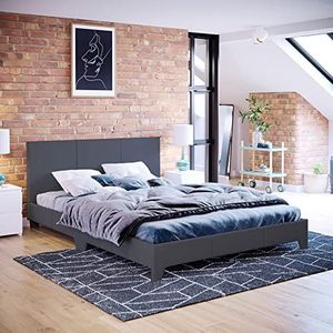 Vida Designs Home Discount Victoria Dubbel, gestoffeerd frame stof hoofdeinde slaapkamer meubels, donkergrijs linnen, H 77 x B 142 x D 197 cm