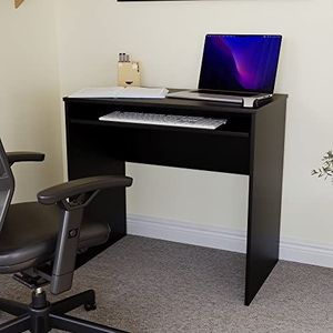 Vida Designs Huby klein computerbureau, compacte pc/laptoptafel, gamingstudie draagbaar, werkstation met toetsenbordlade, meubels, zwart, ontworpen hout, 75 x 80 x 48 cm