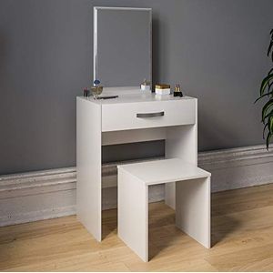 Vida Designs Kaptafel Isla 1 lade spiegel en kruk slaapkamer set make-up ijdelheid cosmetica opslag bureau dressoir meubels wit