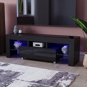 Vida Designs Luna LED TV Unit 1 lade moderne glans mat MDF woonkamer kast media standaard meubels RGB licht zwart