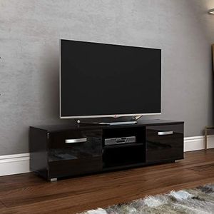 Vida Designs Cosmo TV Unit 2 Deur Modern Gloss Matte MDF Woonkamer Kast Media Stand Furntiure Zwart 140cm