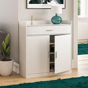 Vida Designs Dalby Moderne schoenenkast, 2-deurs en 1 lade, opbergrek voor in de gang, opbergrek, schoenenstandaard, houten dressoir, wit