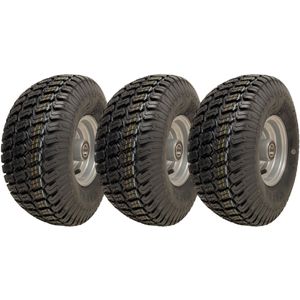 15x6.00-6 Grass Lawnmower Wheels 4ply P332 Tyre on Rim 25mm Bearings (Set of 3)