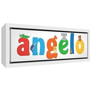 Little Helper LHV-ANGELO-3084-FCWHT-15IT print op canvas ingelijst hout wit design personaliseerbaar met naam van jongens engel, meerkleurig, 34 x 88 x 3 cm