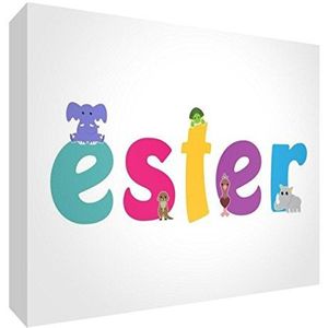 Little Helper LHV-ESTER-A5BLK-15IT Decoratief paneel voor pasgeborenen/doop, cadeau-idee, personaliseerbaar ontwerp met de naam van een meisje, meerkleurig, 14,8 x 21 x 2 cm