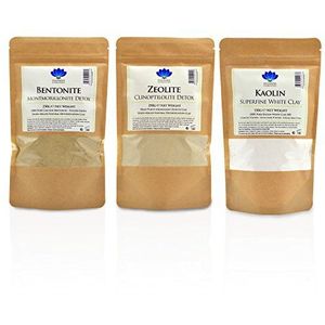 Healing Clay Detox Kit nr. 2 - Bentoniet 250g/Zeoliet 250g/Kaolien Witte Klei 150g