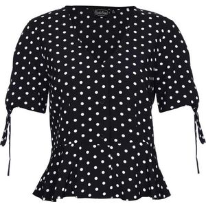 Voodoo Vixen - Alice Blouse - polka dot peplum - L - Zwart/Wit