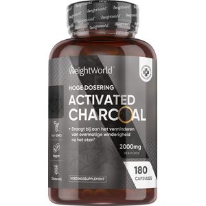 WeightWorld Actieve Kool capsules - 2000 mg - 180 vegan capsules - Bij gasophoping in de darmen