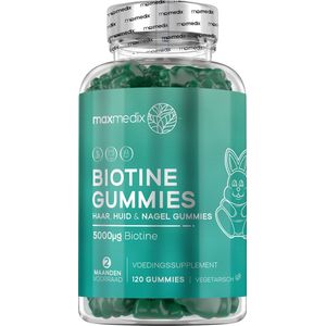 Biotine Haar Gummies 5000 mcg - Voor Haar, Huid & Nagels - Met Vitamine B8, Vitamine B12 en Vitamine C voor glanzend en sterk haar - 120 Gummies met Bessensmaak - 2 maanden voorraad - Van maxmedix