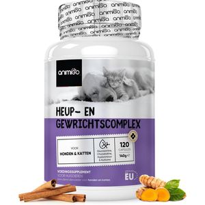 Heup en gewrichten supplement voor Honden en Katten - Verbetert de mobiliteit, vermindert gewrichtspijn - 120 natuurlijke capsules met kippensmaak - Boordevol belangrijke voedingsstoffen - Animigo