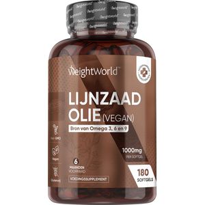 Lijnzaadolie Softgels - 1000 mg 180 Softgels - Natuurlijk Flaxseed oil Omega Supplement