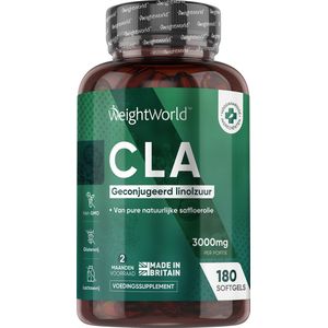 CLA softgels - 3000 mg geconjugeerd linolzuur per portie - 180 softgels voor 2 maanden voorraad - Natuurlijk Omega 6 supplement van saffloerolie - Van WeightWorld