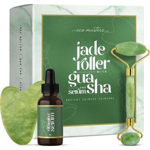 Eco Masters Jade Gua Sha gezichtsmassage roller - 100% pure gua sha steen - Met serum van vitamine C en aloë vera
