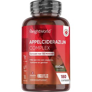 WeightWorld Appel Cider Azijn Complex - 1860 mg Apple Cider Vinegar met superfoods - 180 vegan capsules