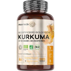 maxmedix Biologische Kurkuma capsules met zwarte peper en gember - 505 mg - 365 capsules voor 1 jaar