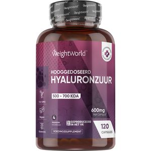 WeightWorld Hyaluronzuur 600 mg - 120 hyaluronzuur capsules voor 4 maanden - Vegan supplement
