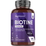 WeightWorld Biotine Haar Tabletten - 12.000 mcg - Voor sterk en glanzend haar - 365 vegan tabletten voor 1 jaar voorraad