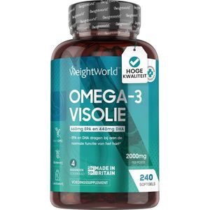 WeightWorld Omega 3 Visolie - 2000 mg - 240 softgels voor 4 maanden - 660 mg EPA en 440 mg DHA