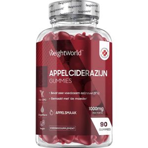 Apple Cider Vinegar Gummies - 90 Natuurlijke Appelciderazijn Gummies - 1000 mg 9 Kcal - Verrijkt met Vitamine C, B12, B9 Foliumzuur & Rode Biet - met Appelsmaak - Vegan - van WeightWorld