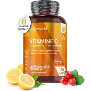 WeightWorld Vitamine C 1000 mg - 180 tabletten voor 6 maanden - Met rozenbottel en bioflavonoïden