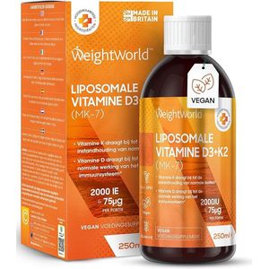 WeightWorld Liposomale Vitamine D3 en K2 - 250 ml - Ondersteunt het immuunsysteem