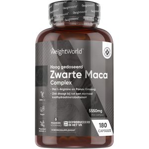 WeightWorld Zwarte Maca capsules - 5000 mg - 180 vegan capsules voor 6 maanden - Met L-Arginine, Zink en Panax Ginseng