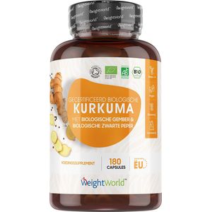 WeightWorld Biologische Kurkuma met zwarte peper en gember - 1440 mg - 180 vegan capsules